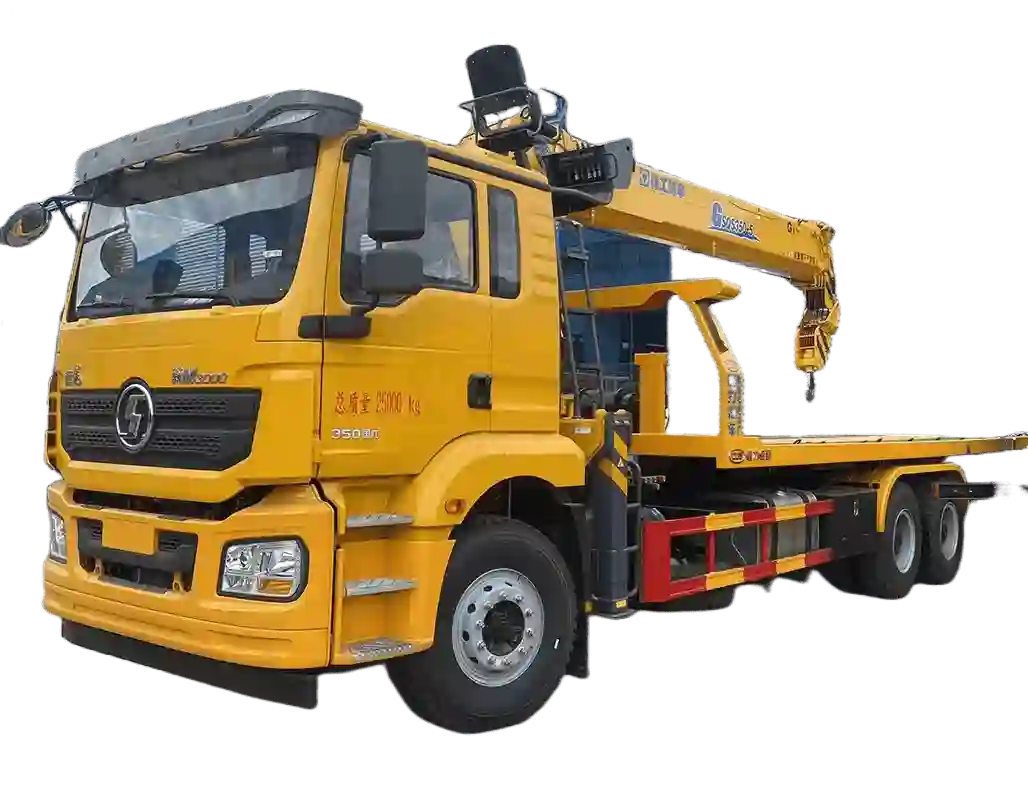 SHACMAN New M3000 6X4  Car Carrier Flatbed Truck  14 tons  Wrecker Truck  with XCMG Crane